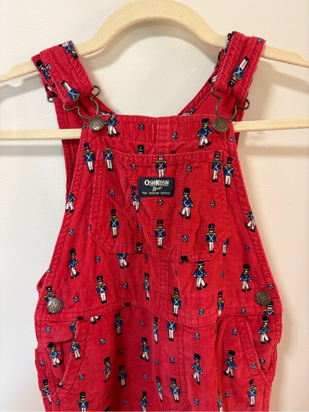 OshKosh B'gosh Red Corduroy Kids Toddler Overalls with Toy Nutcracker Print 5T